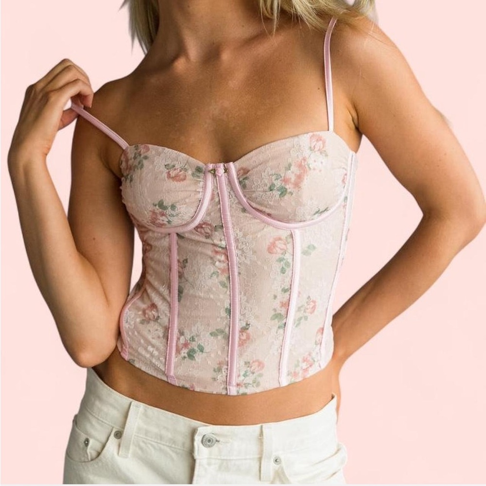 Pink Floral Bustier Camisole Top